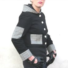 Black and White pure wool, hooded cropped jacket